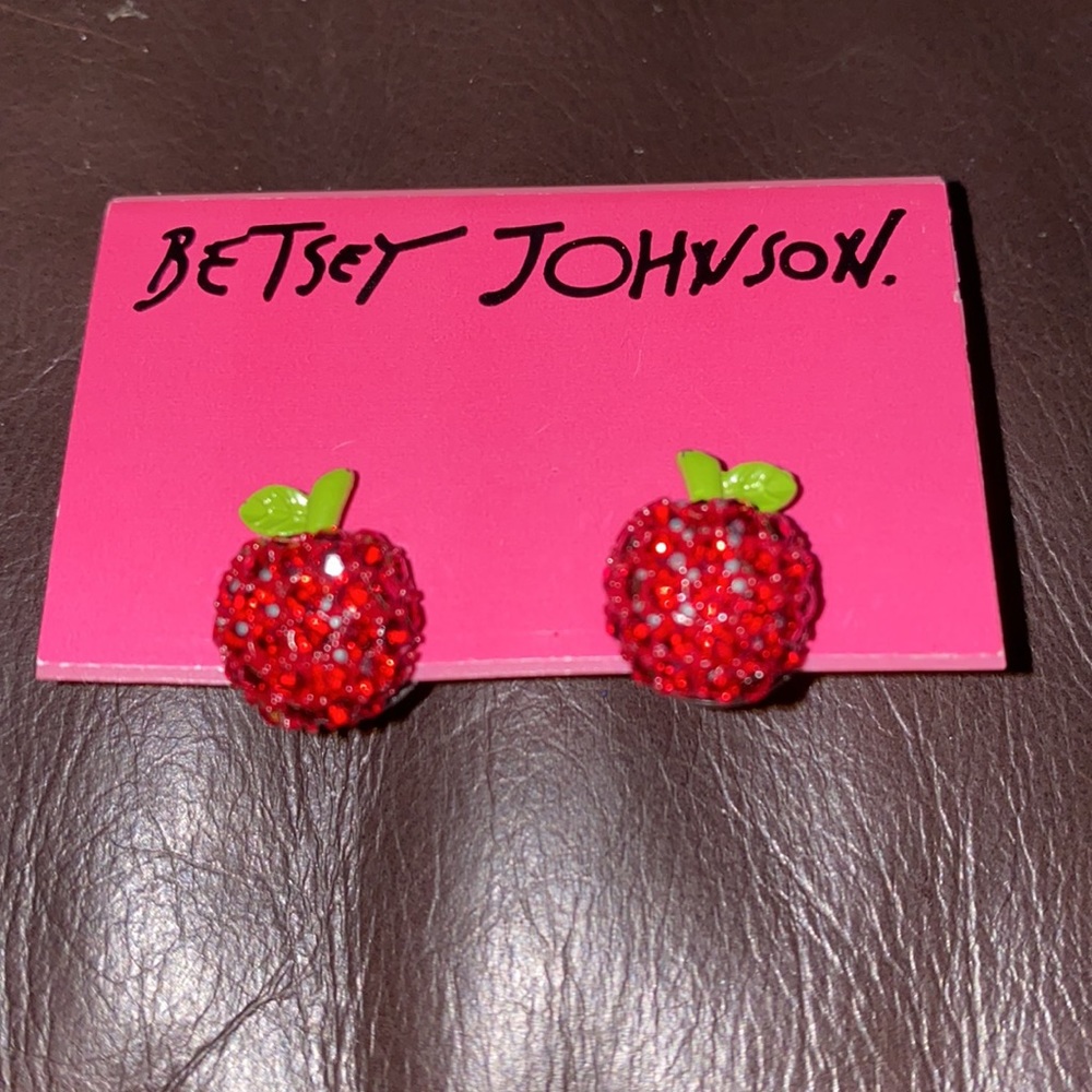 NWT RARE Vintage designer Betsey Johnson designer cherry pave crystal earrings